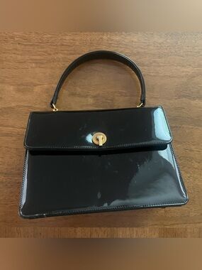 Black Leather Folded Wallet Clutch with Gold Logo